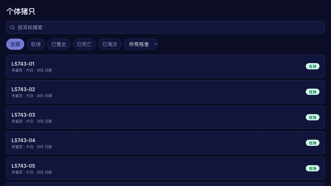 个体猪只档案追踪
