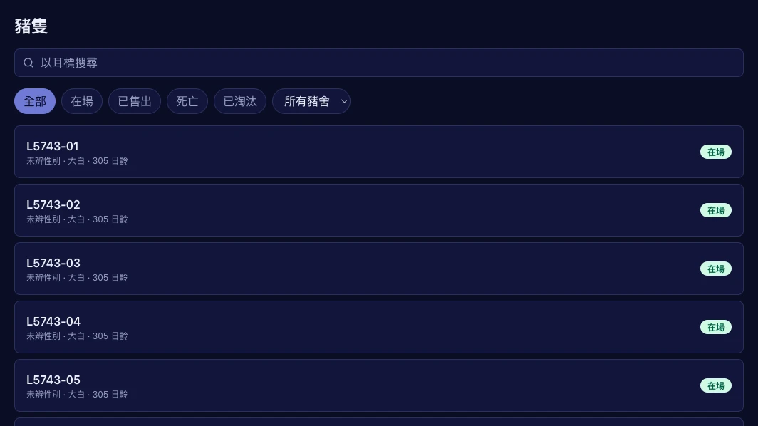个体豬只檔案追踪